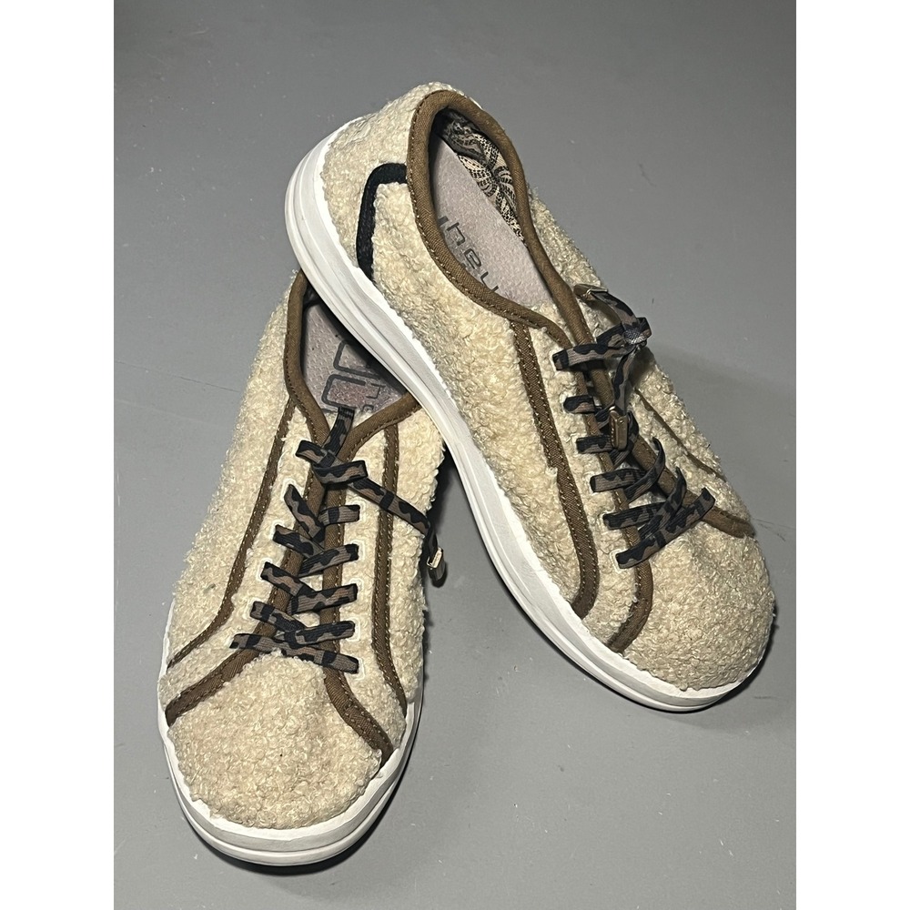 Hey Dude Wendy Sherpa Cream Tan Leopard Lace Sneakers Shoes Womens Size 6